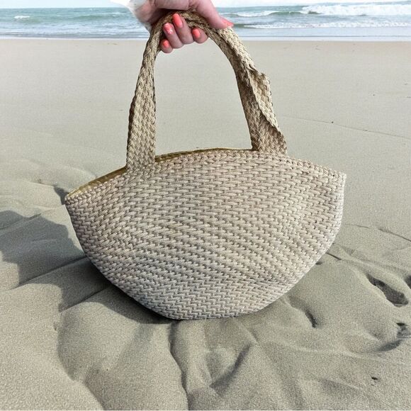 De Vecci By Hamilton Hodge Woven Top Zip Beach Bag Natural Beige Italian Made